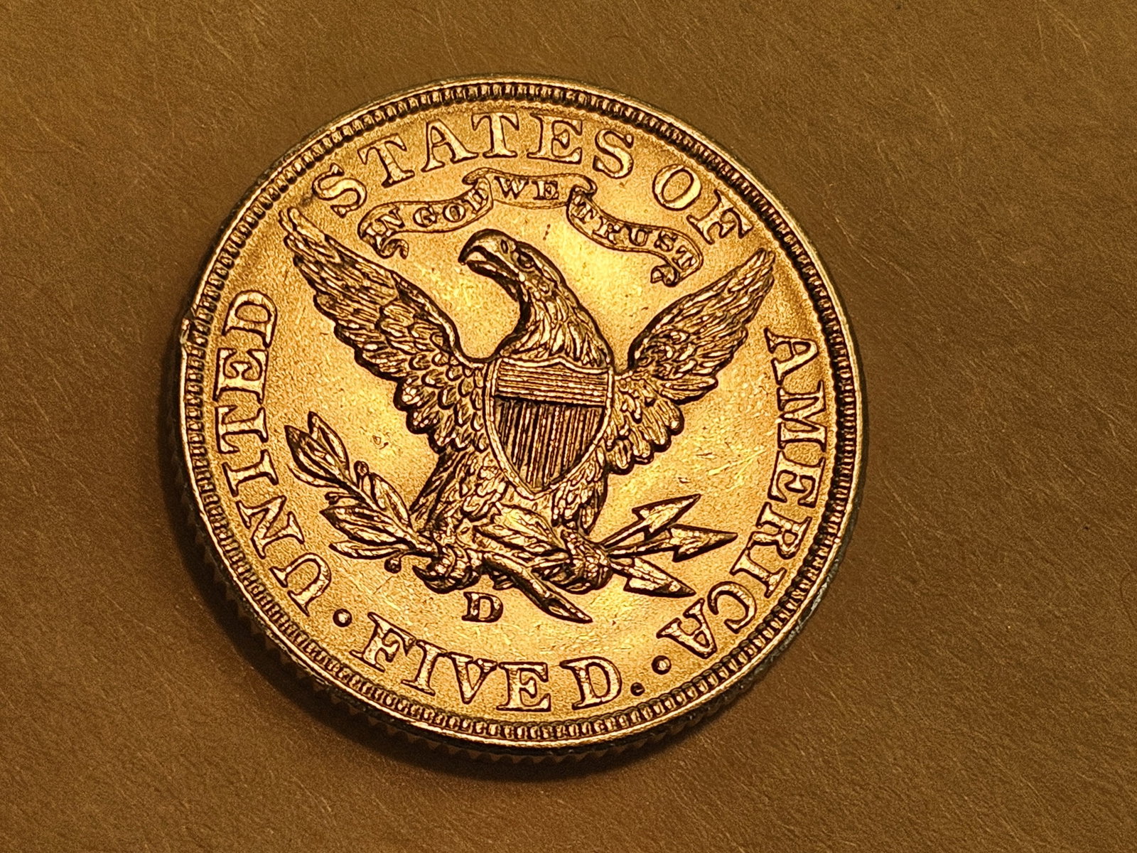 GOLD! Brilliant Uncirculated 1906-D Liberty head Gold Five Dollars - 8