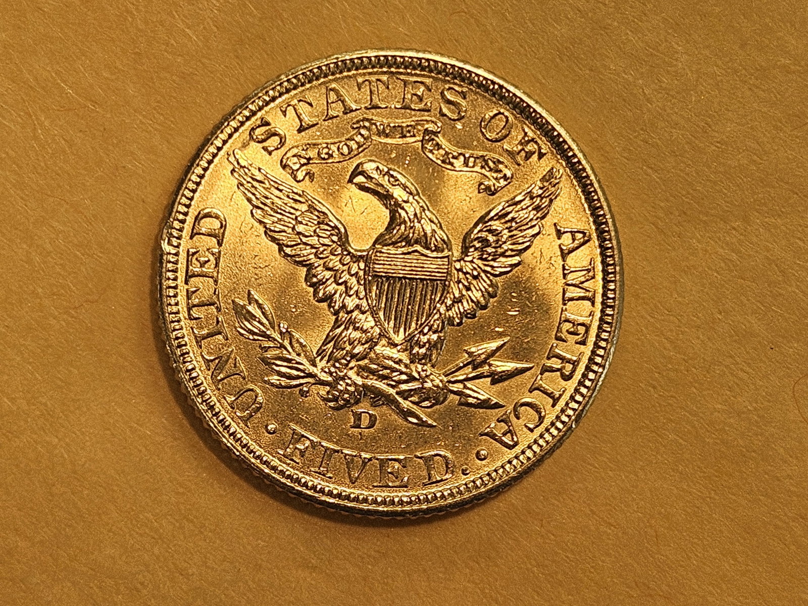 GOLD! Brilliant Uncirculated 1906-D Liberty head Gold Five Dollars - 9