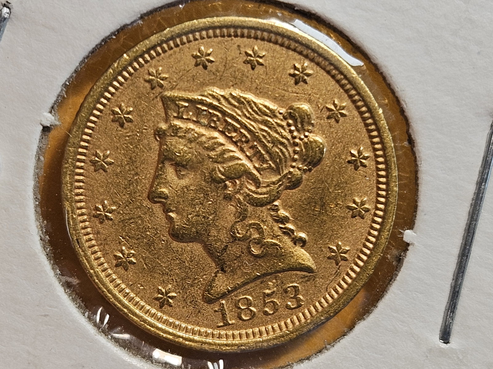 GOLD! Bright 1853 Liberty Head Gold $2.5 Dollar Quarter Eagle - 3
