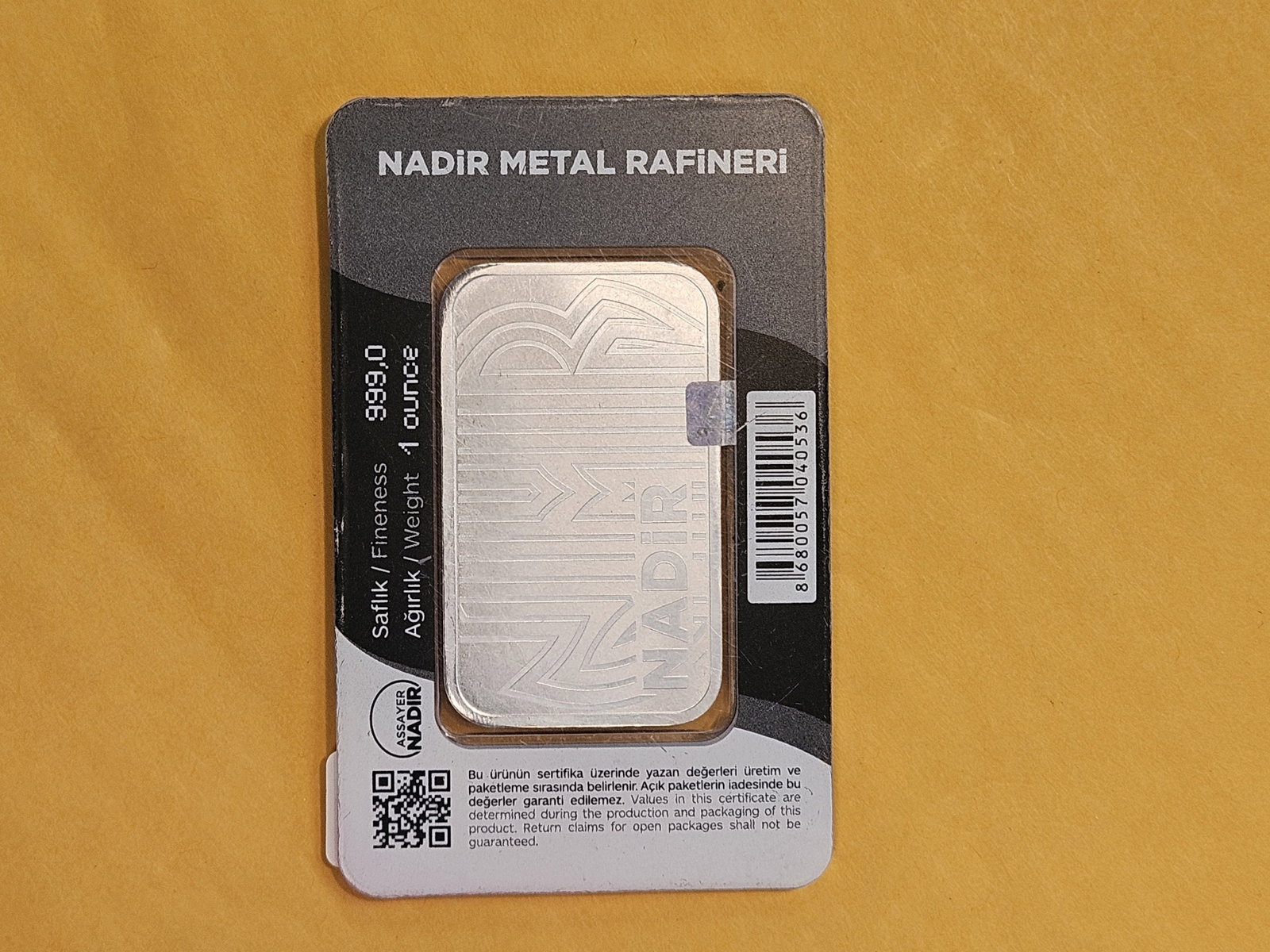 SILVER! NADiR One Troy Ounce .999 fine silver bar - 2