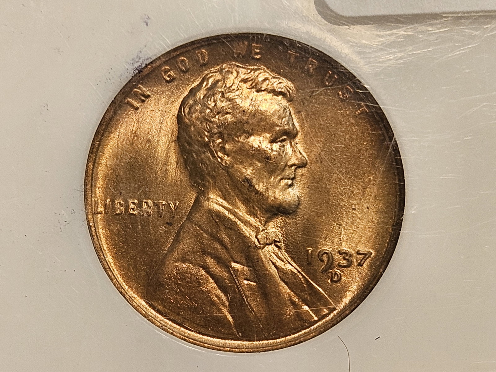 GEM! PCI 1937-D Wheat cent in Mint State 65 RED: Blazer