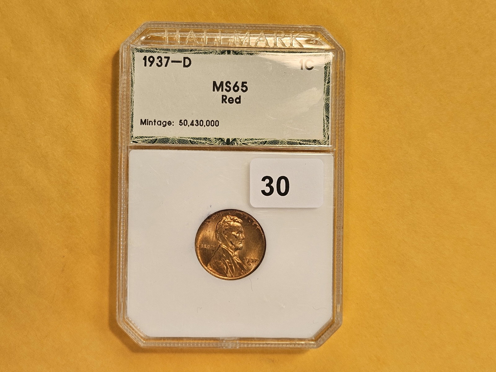 GEM! PCI 1937-D Wheat cent in Mint State 65 RED - 2