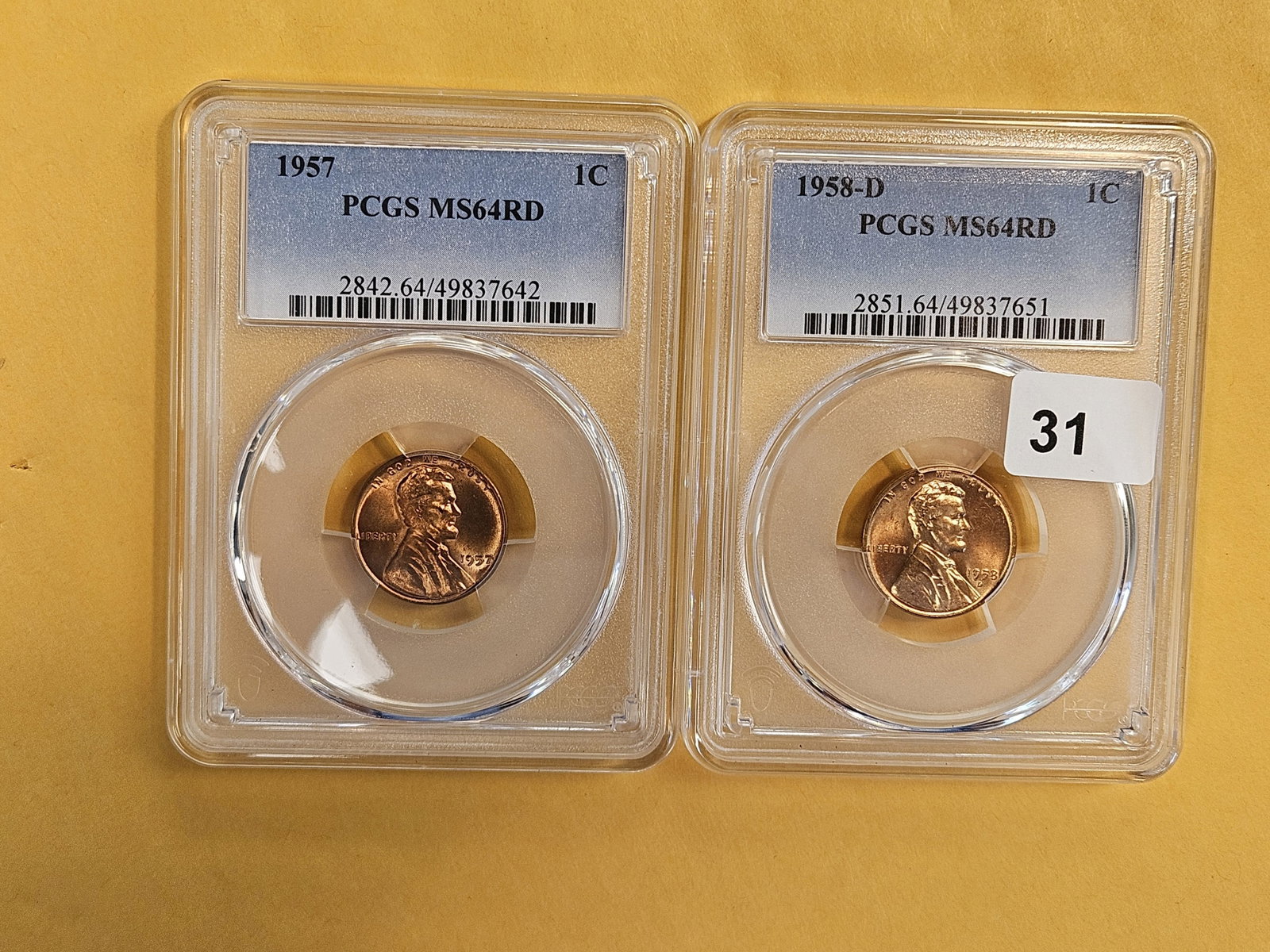 Two PCGS-graded RED Lincoln Wheat Cents: Both in Mint State 64 RED