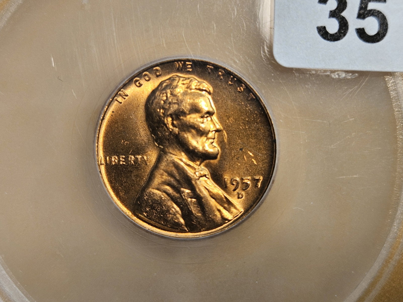 VARIETY! SEGS 1957-D/D Wheat cent in Mint State 64 RED - 2