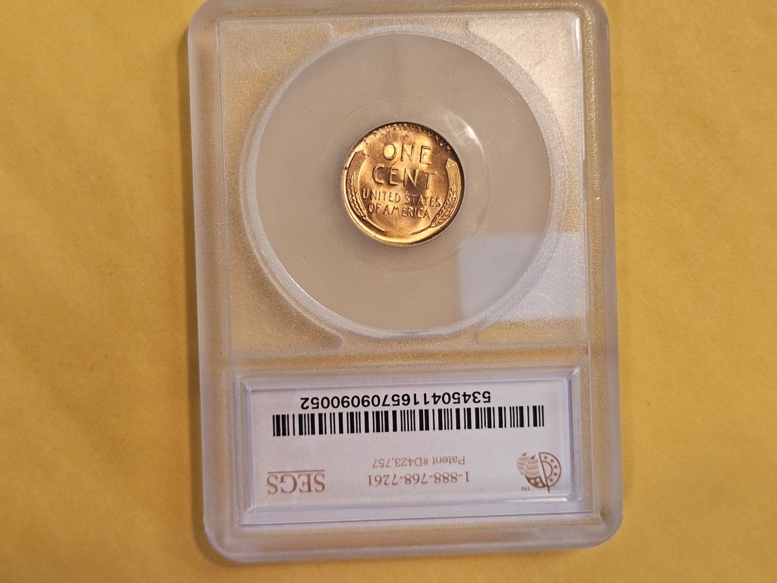 VARIETY! SEGS 1957-D/D Wheat cent in Mint State 64 RED - 3