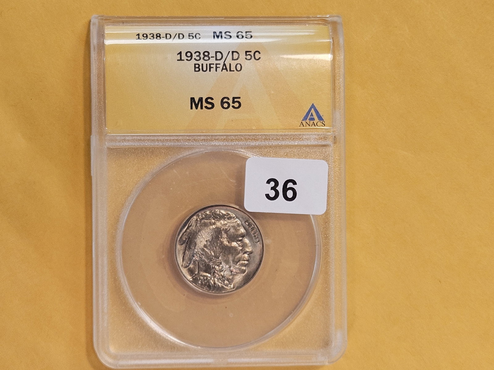 VARIETY! GEM! ANACS 1938-D/D Buffalo nickel in Mint State 65 - 2