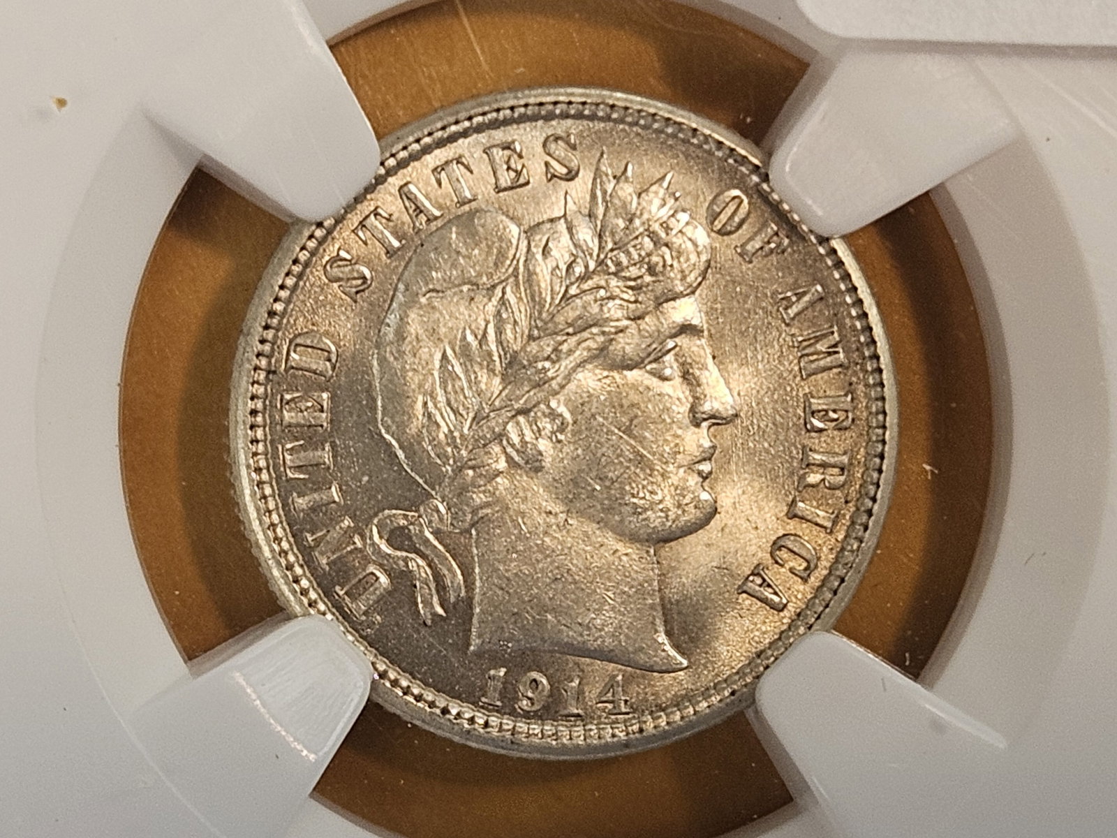 NGC 1914 Barber Dime in Mint State 62: Lovely patina! Looks better than a 62