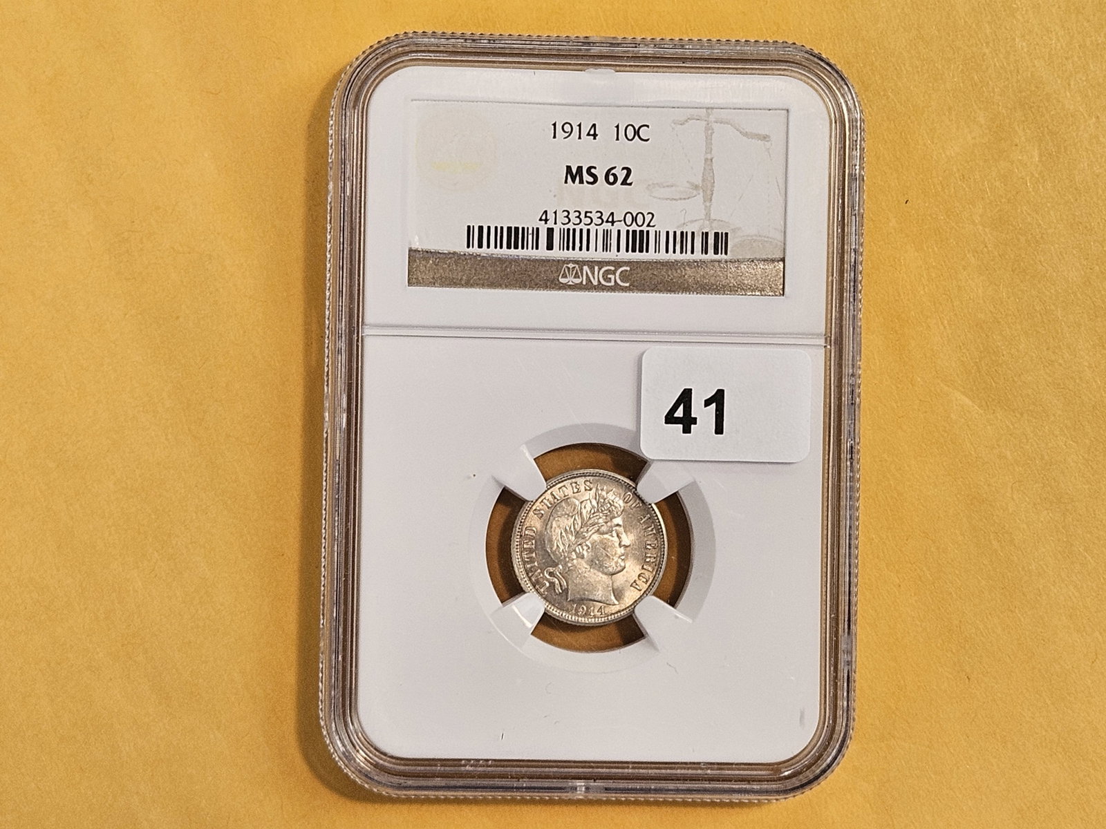 NGC 1914 Barber Dime in Mint State 62 - 2