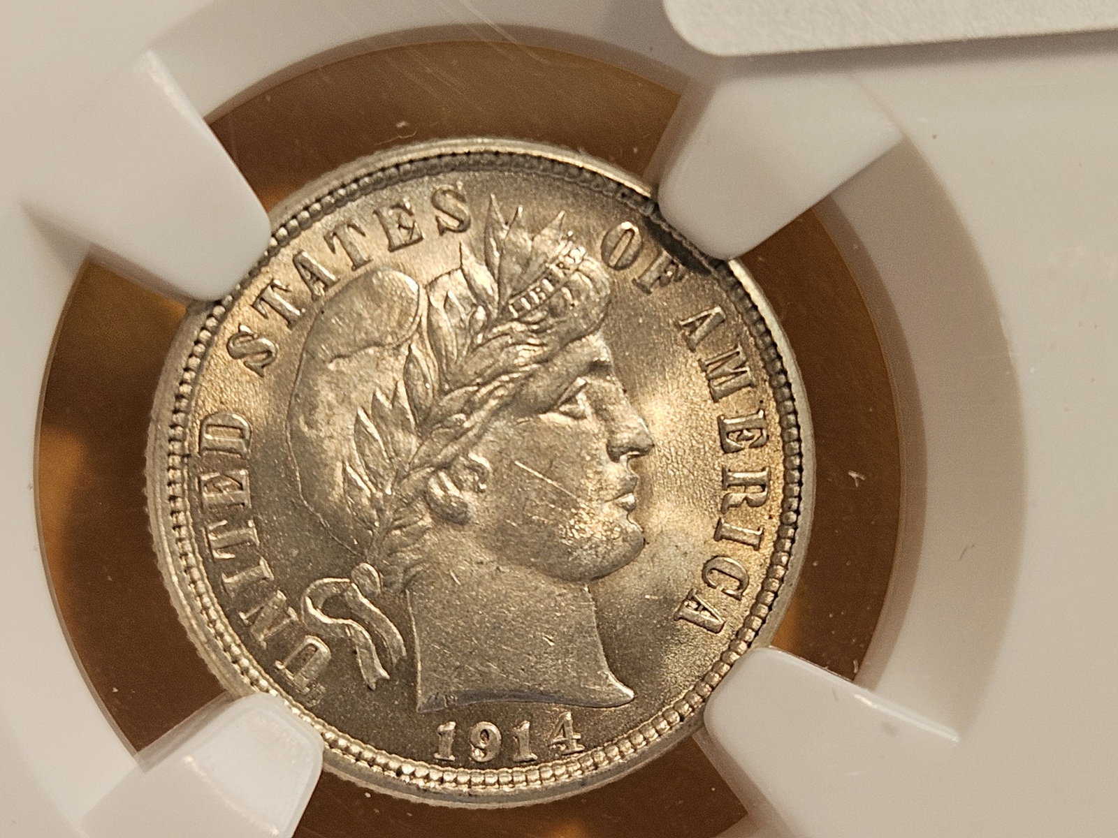 NGC 1914 Barber Dime in Mint State 62 - 4