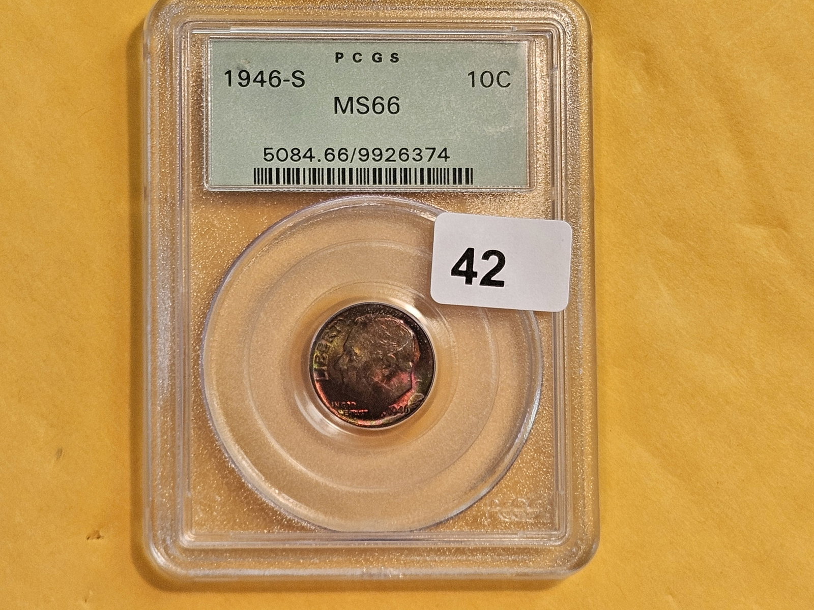 GEM! OGH! Toned PCGS 1946-S silver Roosevelt Dime in Mint State 66 - 2