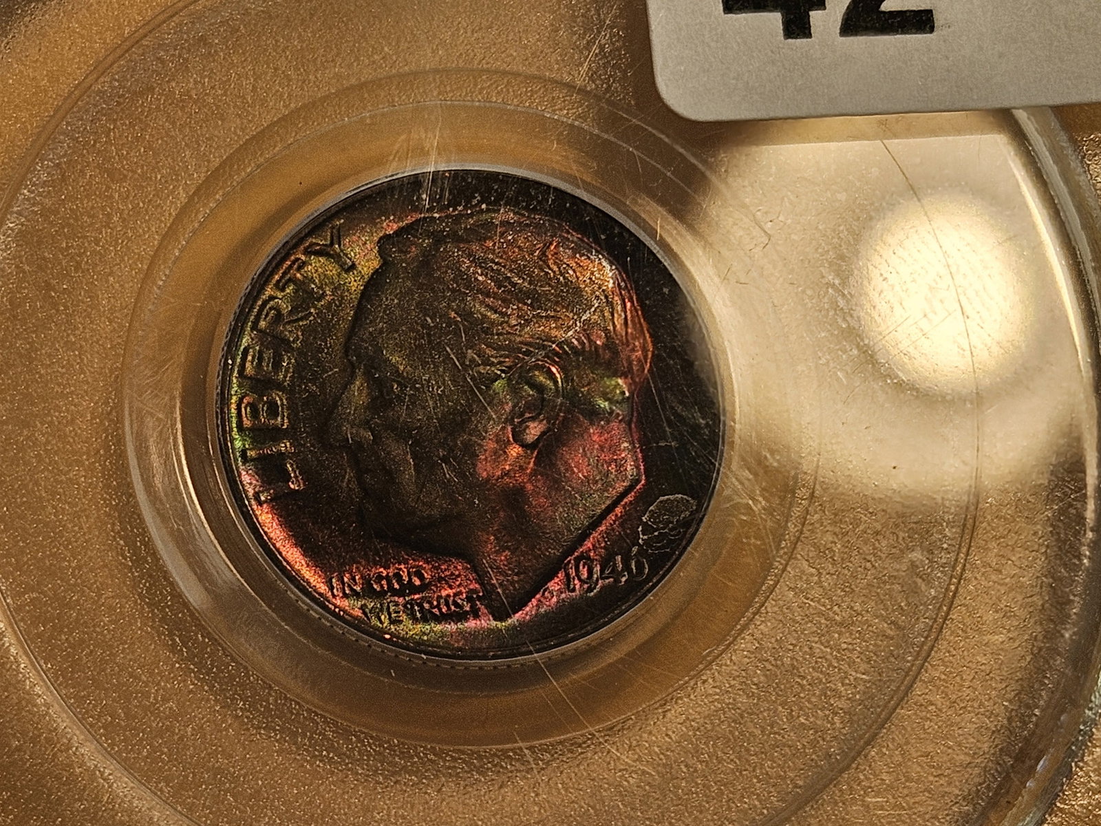 GEM! OGH! Toned PCGS 1946-S silver Roosevelt Dime in Mint State 66 - 9