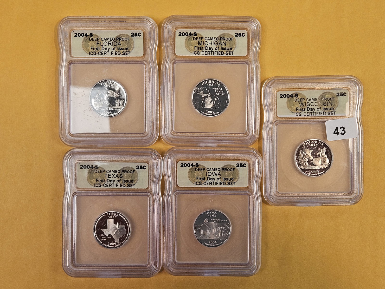 Five ICG-Graded, GEM Proof Deep Cameo Washington Quarters: 2004-S