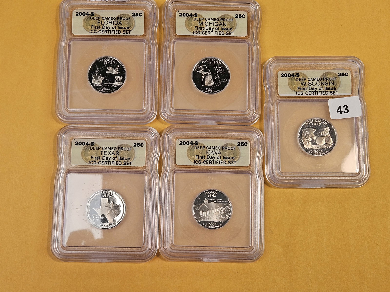 Five ICG-Graded, GEM Proof Deep Cameo Washington Quarters - 2