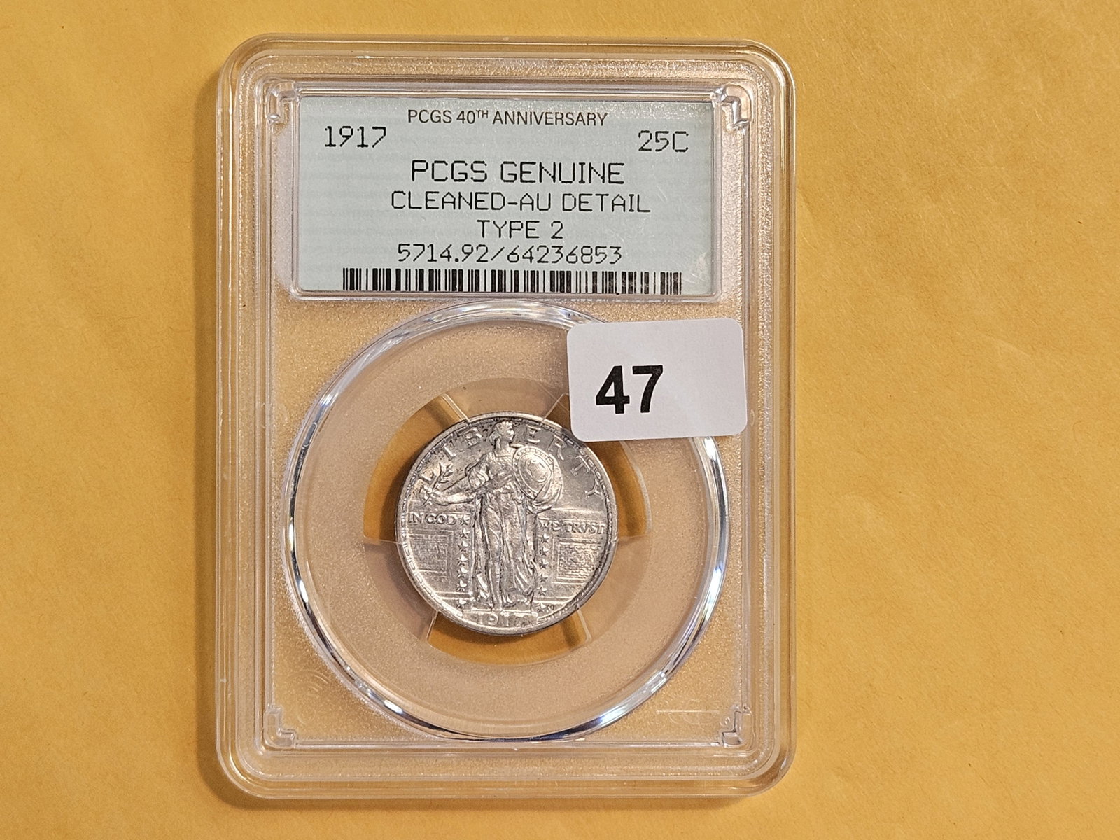 PCGS 1917 Type 2 Standing Liberty Quarter in Brilliant About Uncirculated plus - details - 2