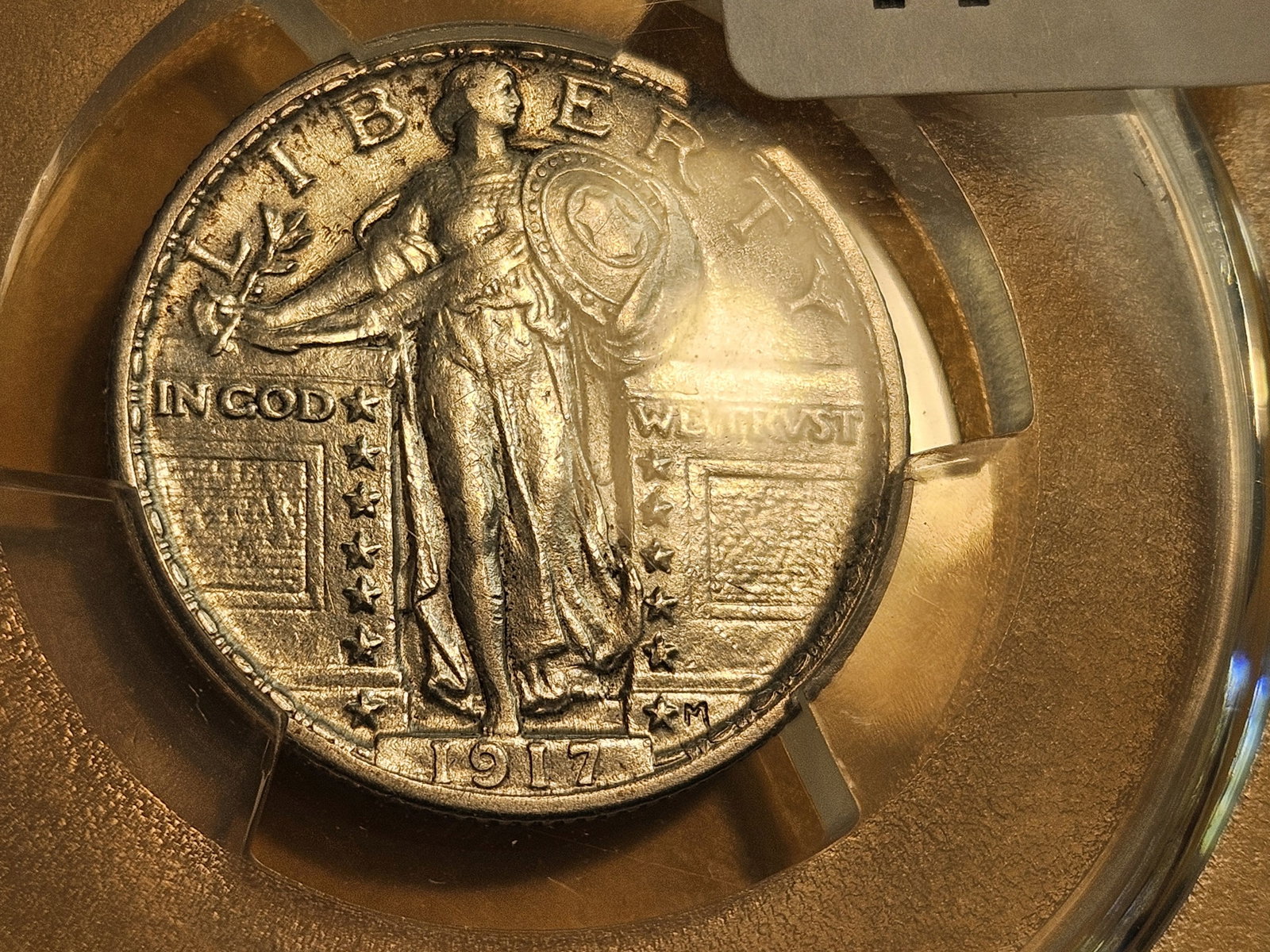 PCGS 1917 Type 2 Standing Liberty Quarter in Brilliant About Uncirculated plus - details - 3