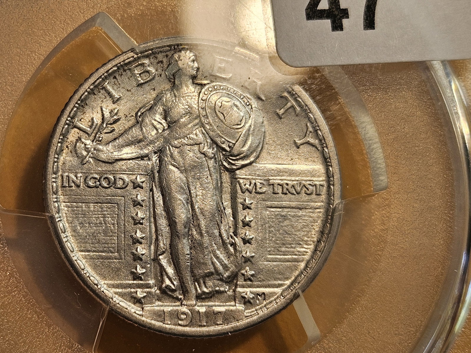 PCGS 1917 Type 2 Standing Liberty Quarter in Brilliant About Uncirculated plus - details - 4
