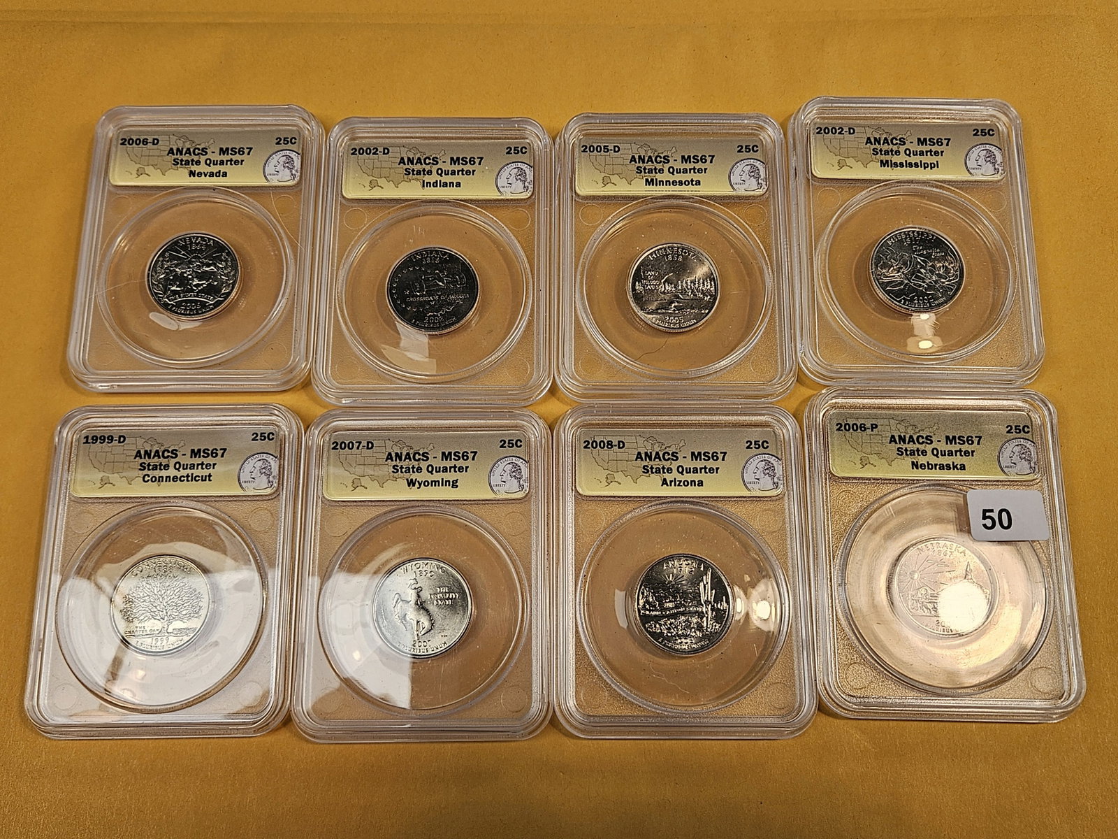Eight, Superb GEM, ANACS-graded Washington Quarters - 2