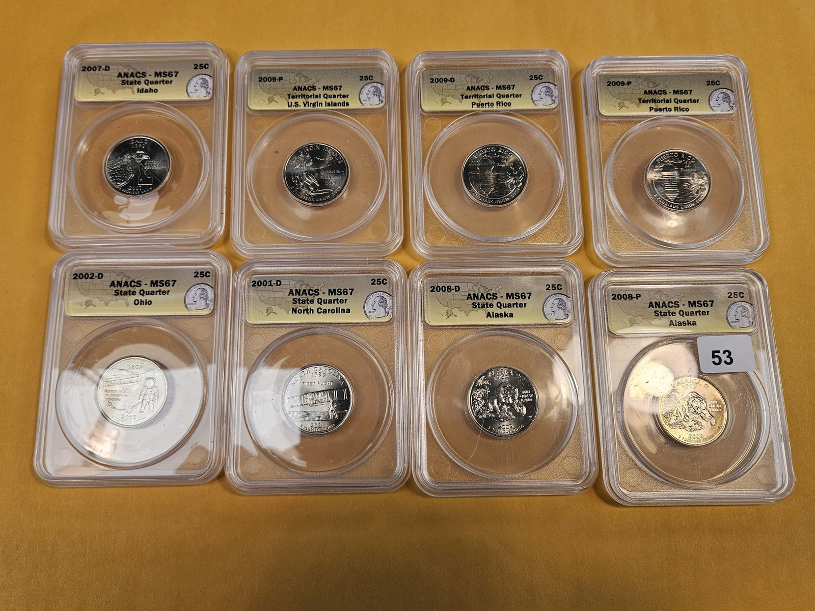 Eight, Superb GEM, ANACS-graded Washington Quarters - 2