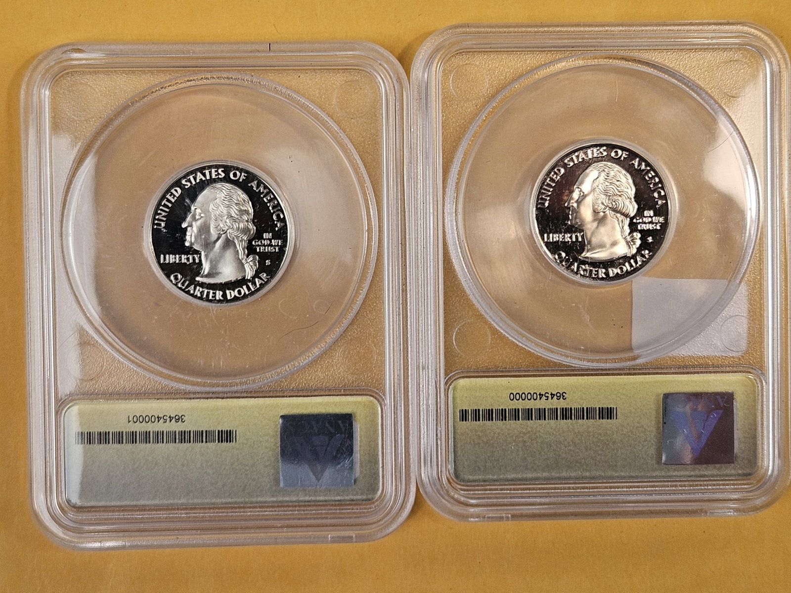 PERFECT! Two ANACS-graded Proof 70 Deep Cameo Washington Quarters - 2