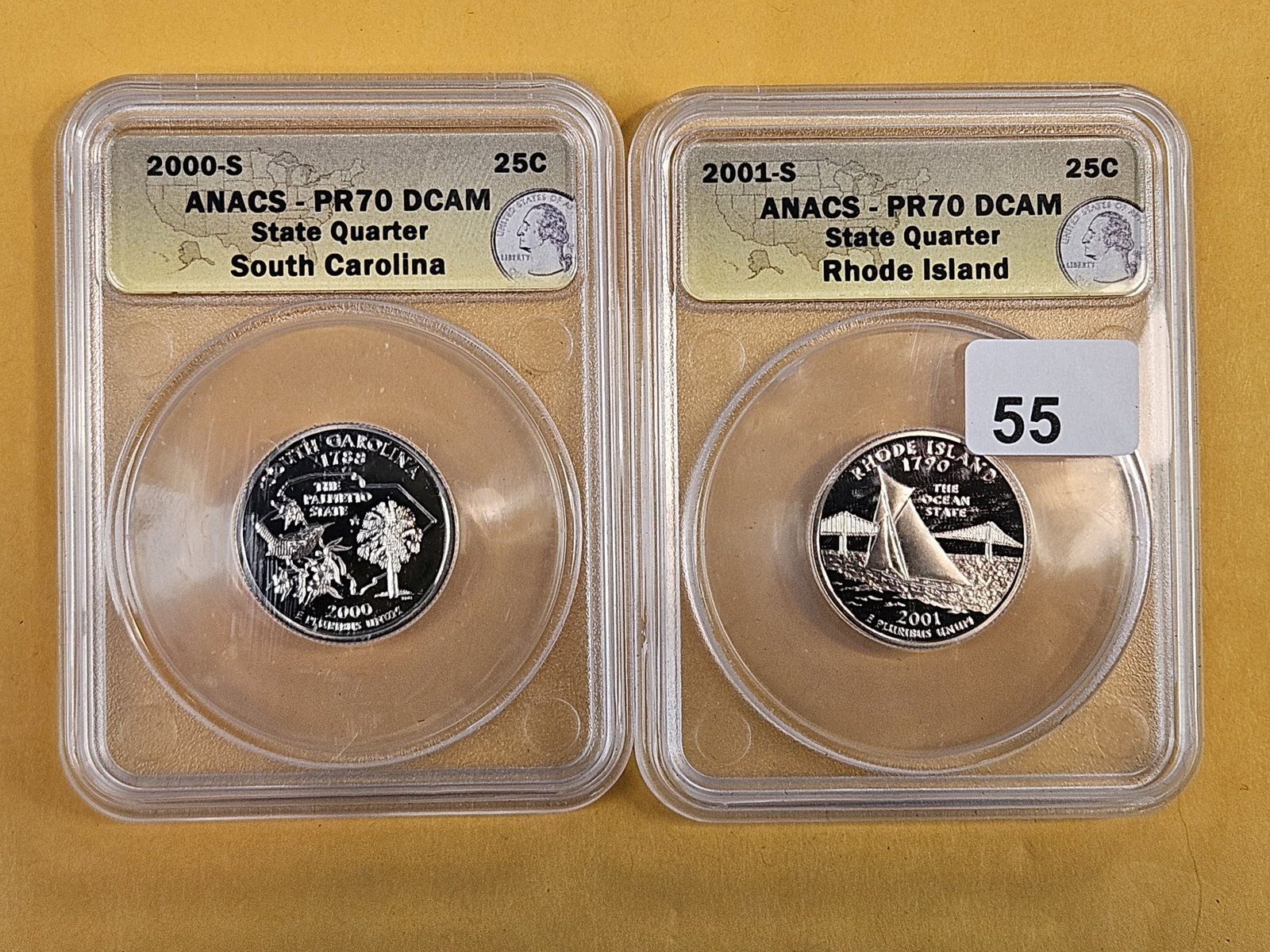 PERFECT! Two ANACS-graded Proof 70 Deep Cameo Washington Quarters: Both in Perfect Grade