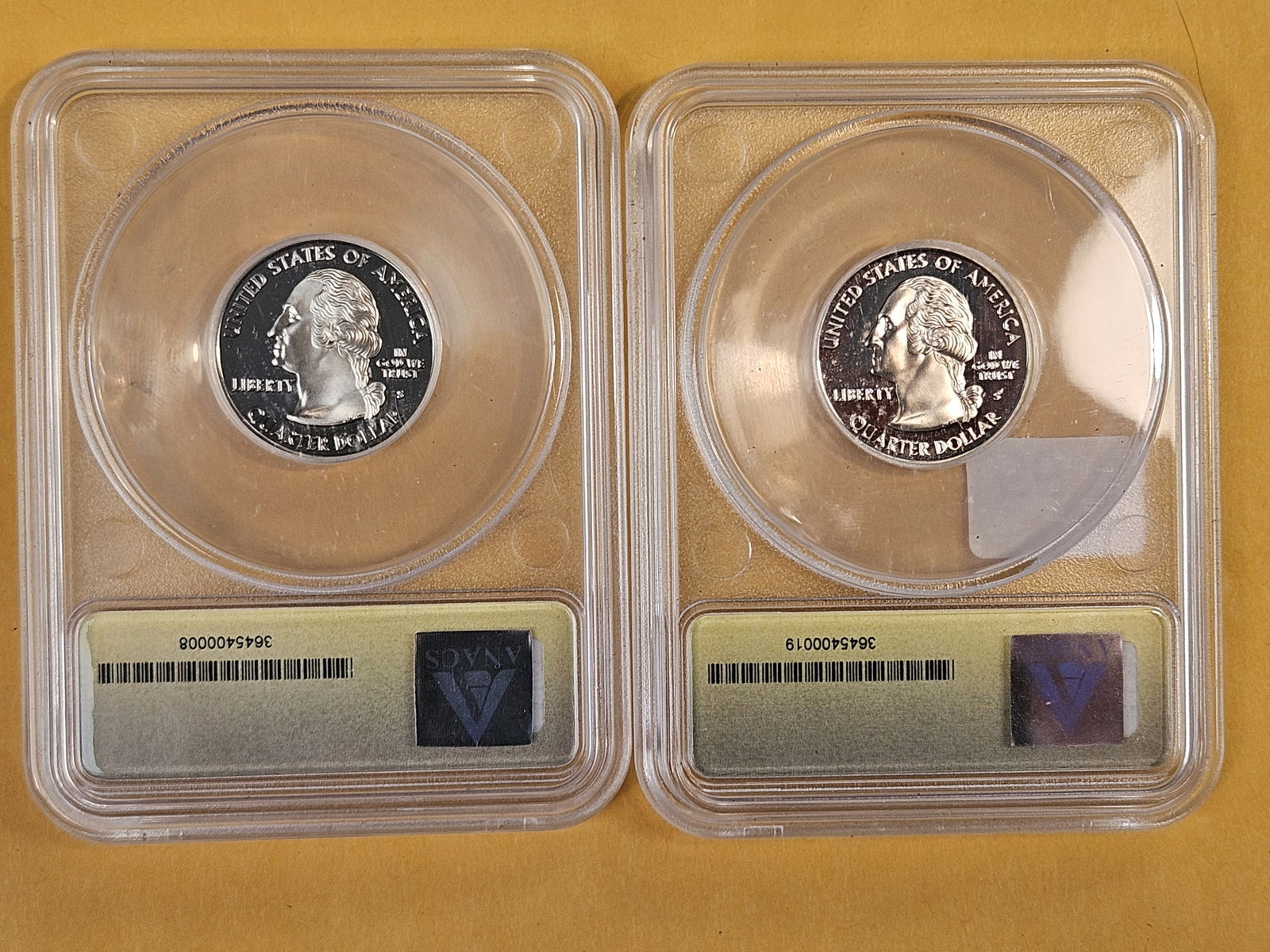 PERFECT! Two ANACS-graded Proof 70 Deep Cameo Washington Quarters - 2