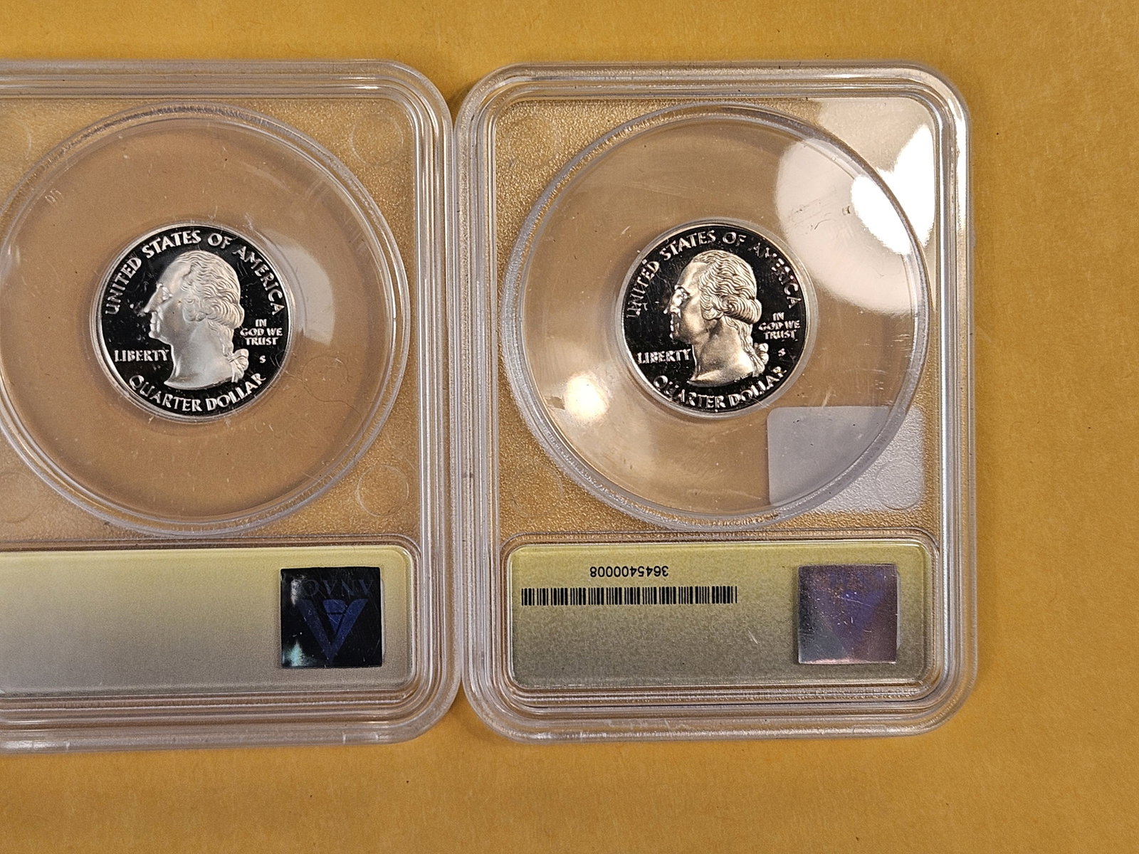 PERFECT! Two ANACS-graded Proof 70 Deep Cameo Washington Quarters - 2