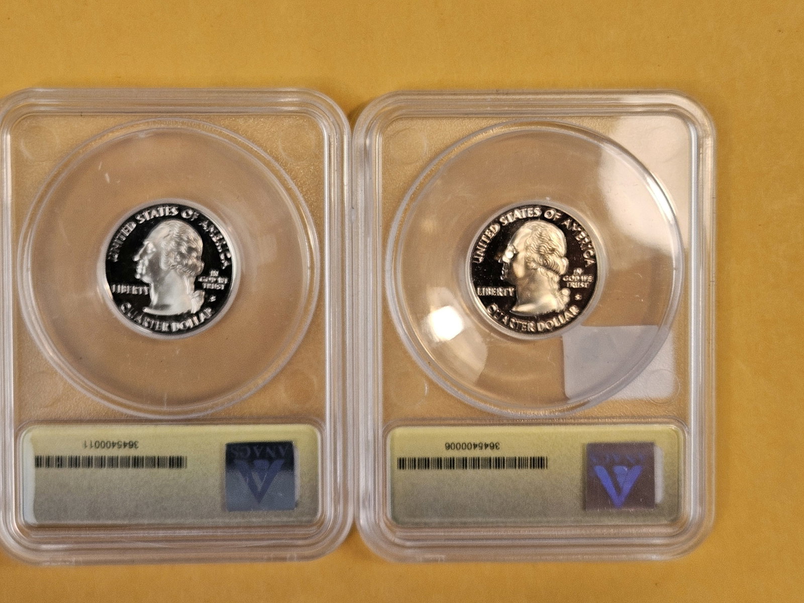 PERFECT! Two ANACS-graded Proof 70 Deep Cameo Washington Quarters - 2