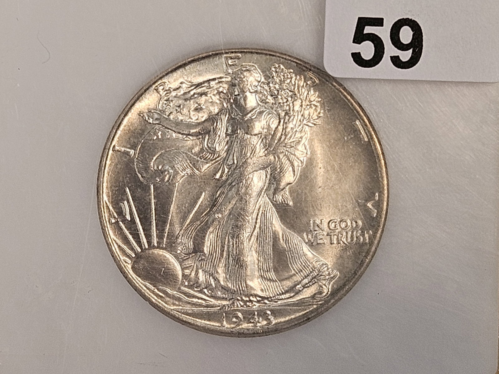 PCI 1943 Walking Liberty silver Half Dollar in Mint State 63 PQ: Stellar luster and contrast!
