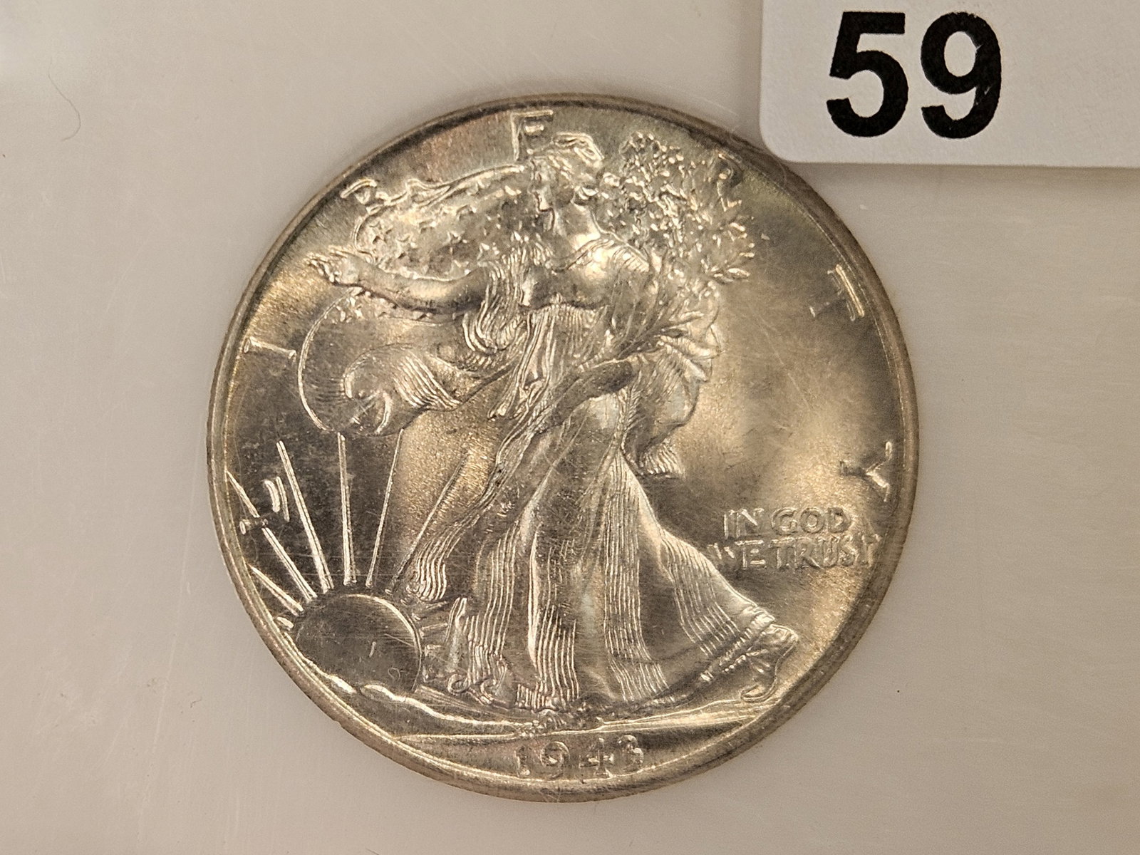 PCI 1943 Walking Liberty silver Half Dollar in Mint State 63 PQ - 4