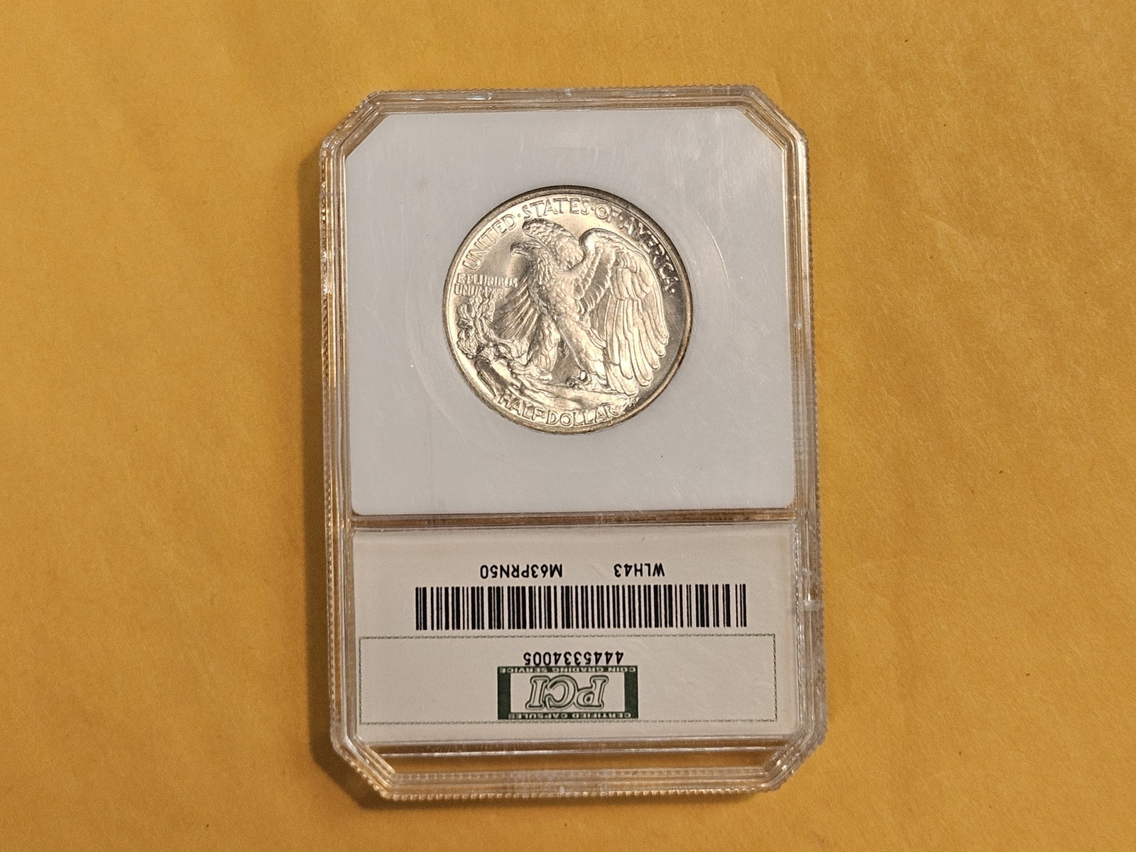 PCI 1943 Walking Liberty silver Half Dollar in Mint State 63 PQ - 6