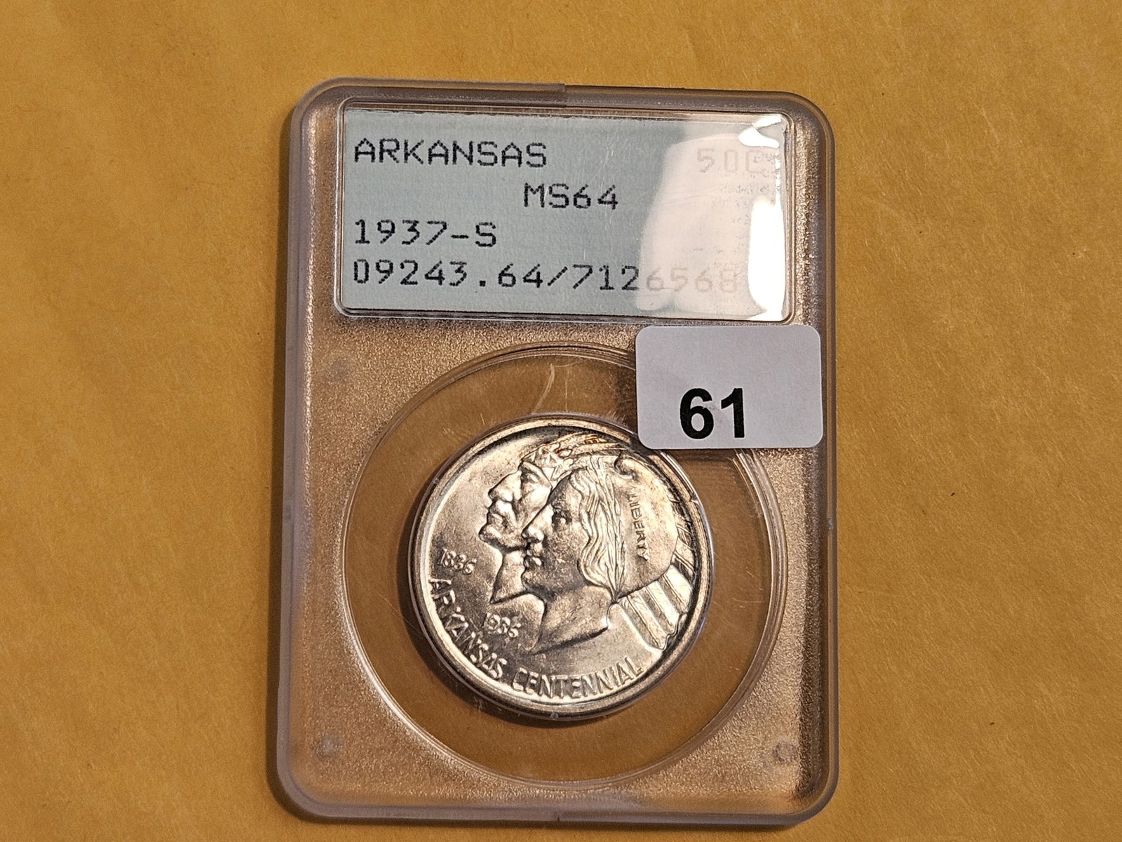 PCGS OGH 1937-S Arkansas Commemorative silver Half Dollar in Mint State 64 - 2