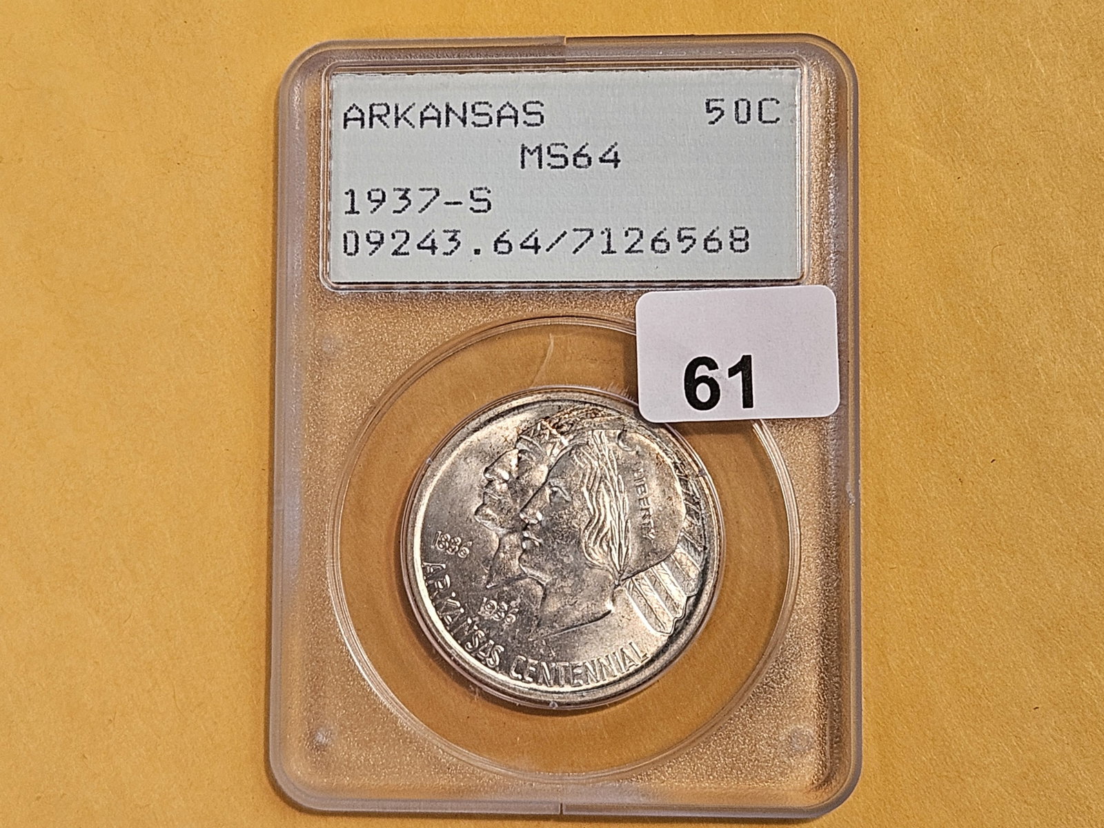PCGS OGH 1937-S Arkansas Commemorative silver Half Dollar in Mint State 64 - 3