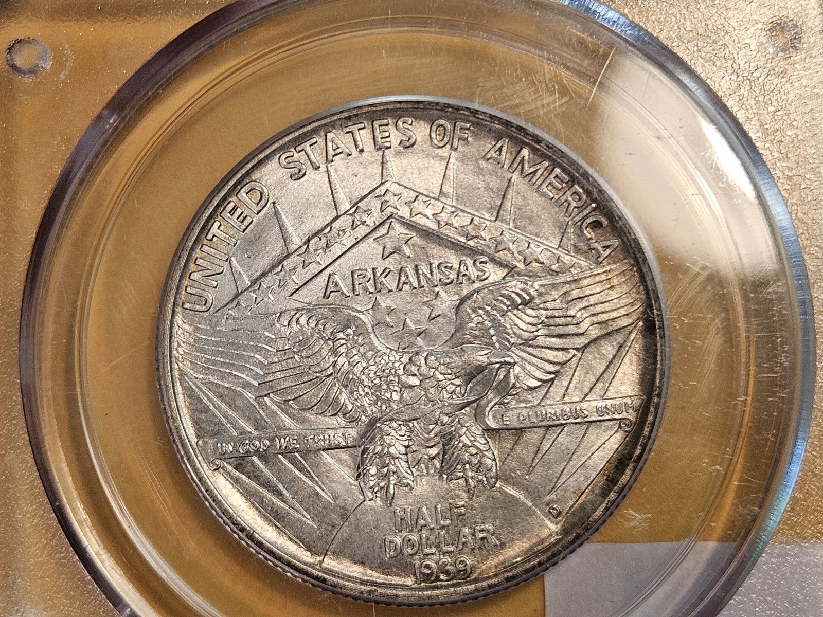 PCGS OGH 1939-D Arkansas Commemorative silver half dollar in Mint State 63 - 5