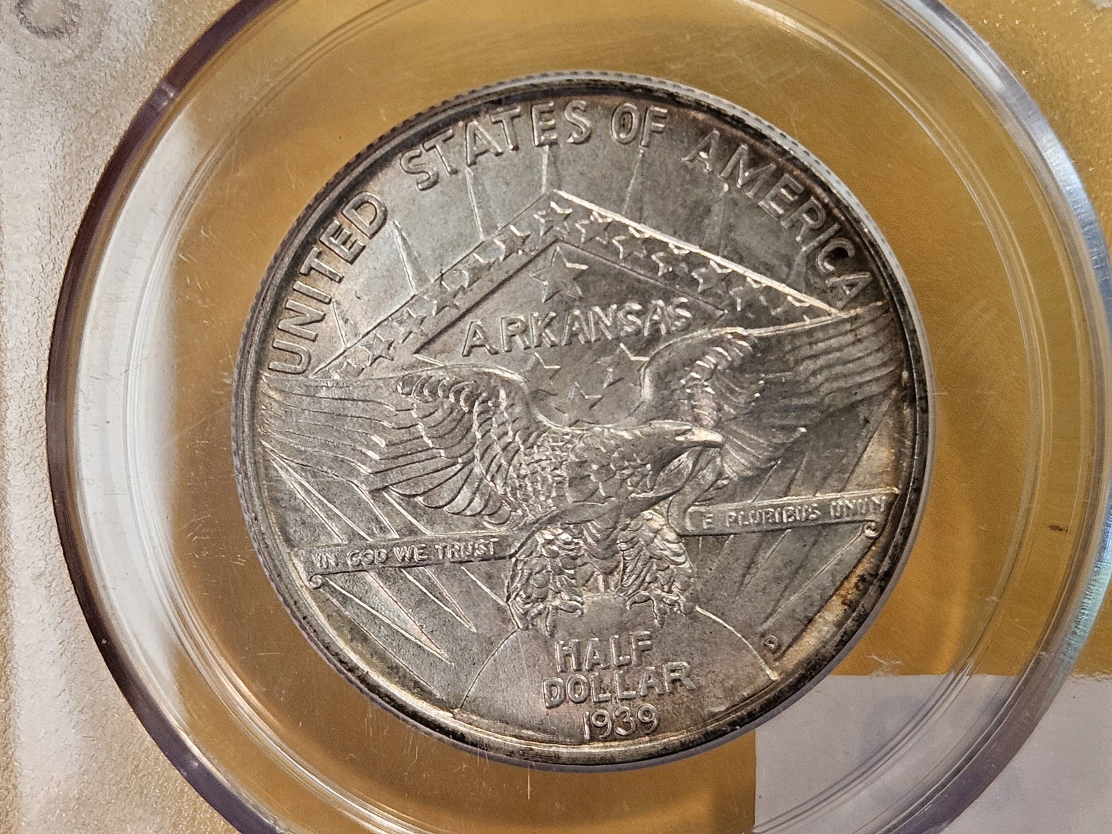 PCGS OGH 1939-D Arkansas Commemorative silver half dollar in Mint State 63 - 6