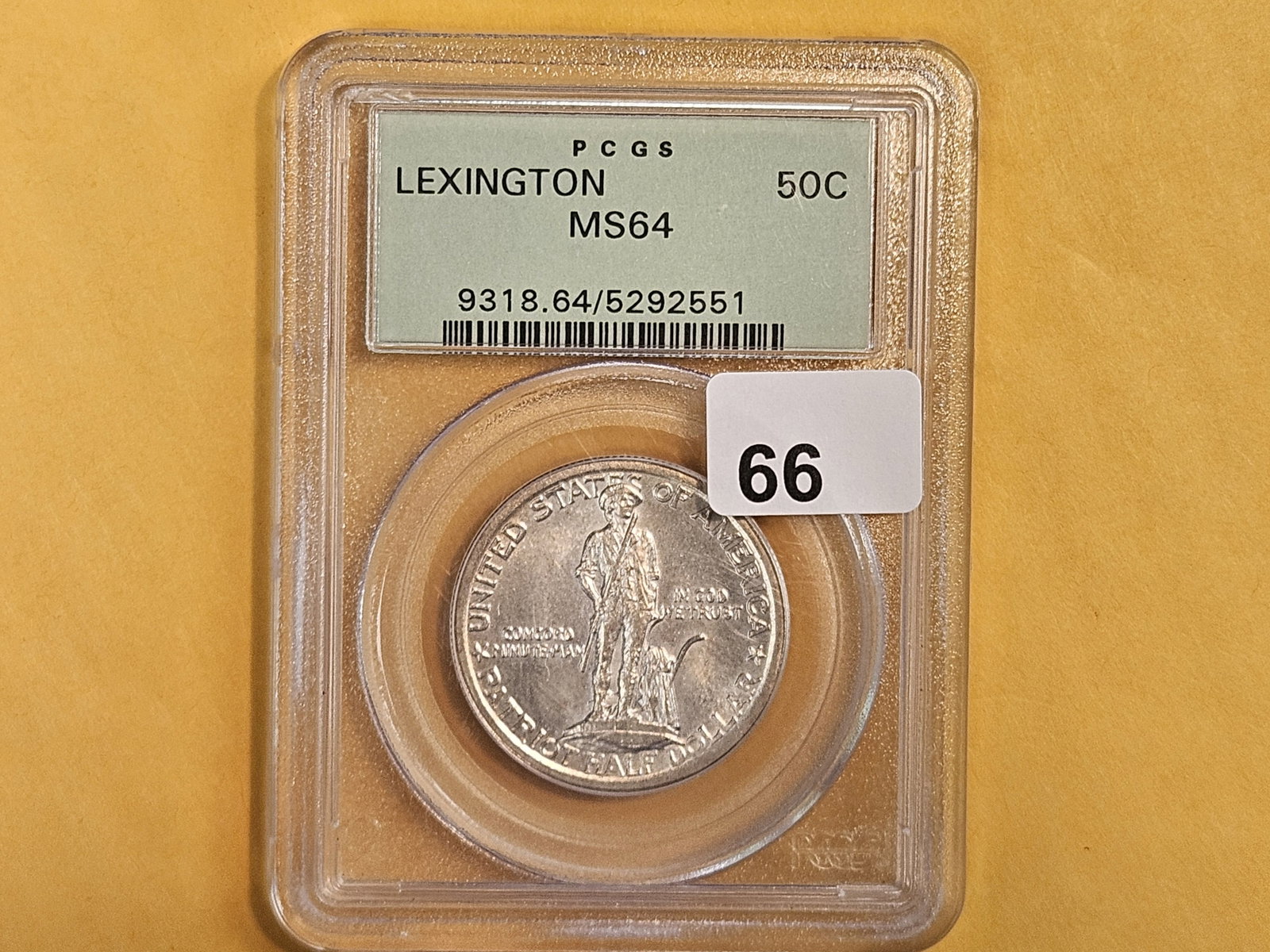 PCGS OGH 1925 Lexington Commemorative Silver Half Dollar in Mint State 64 - 2