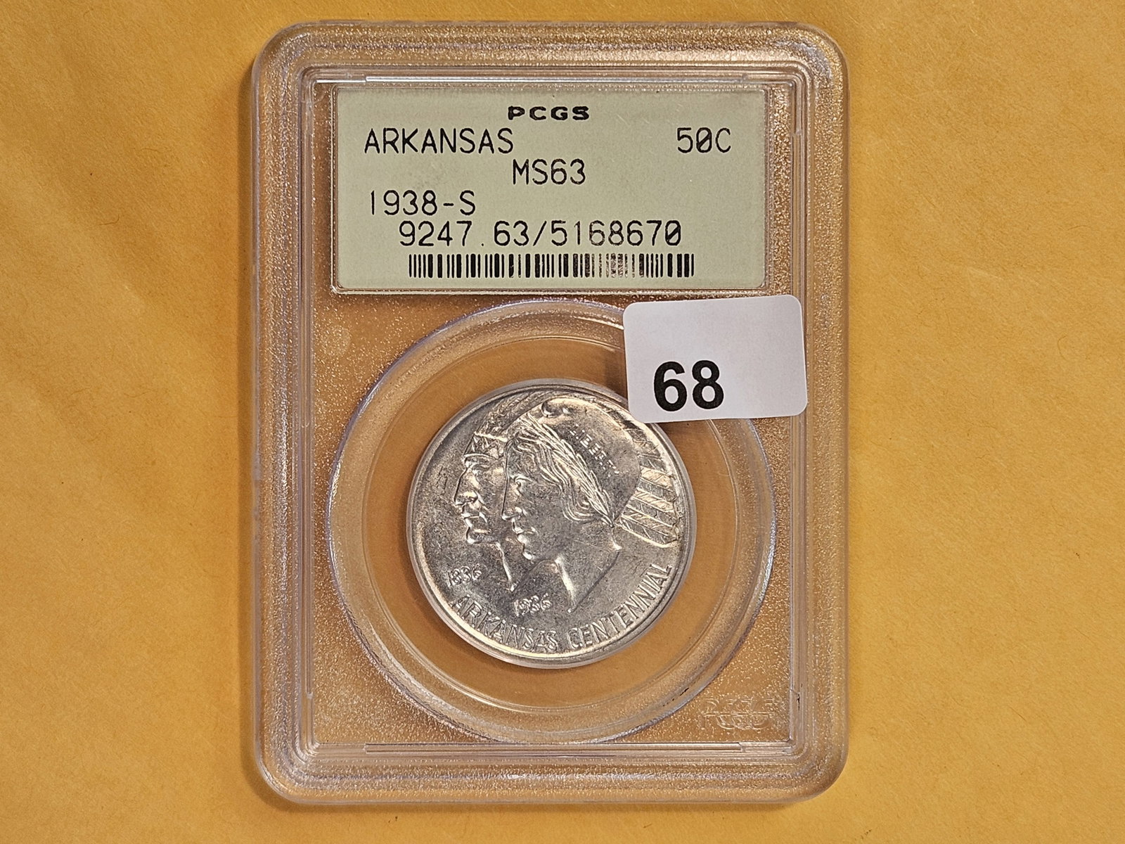 PCGS OGH 1938-S Arkansas Commemorative silver half dollar in Mint State 63 - 2