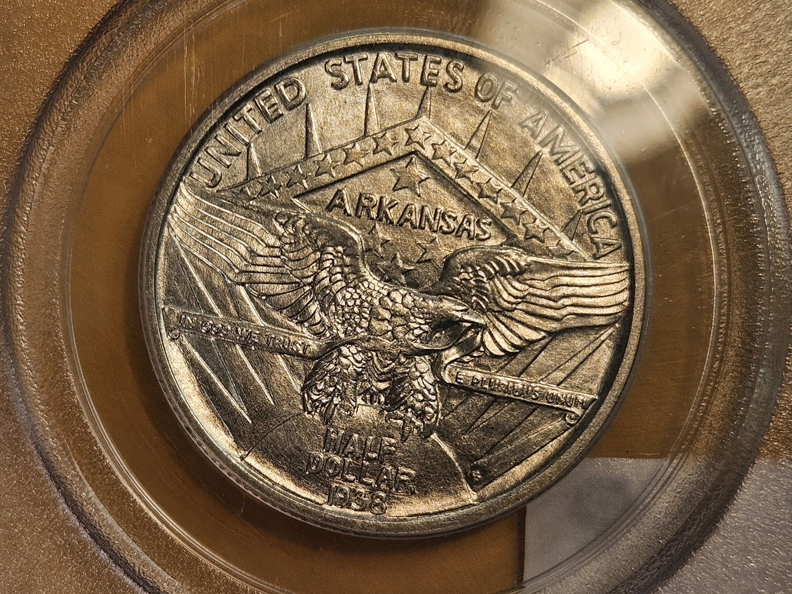 PCGS OGH 1938-S Arkansas Commemorative silver half dollar in Mint State 63 - 5