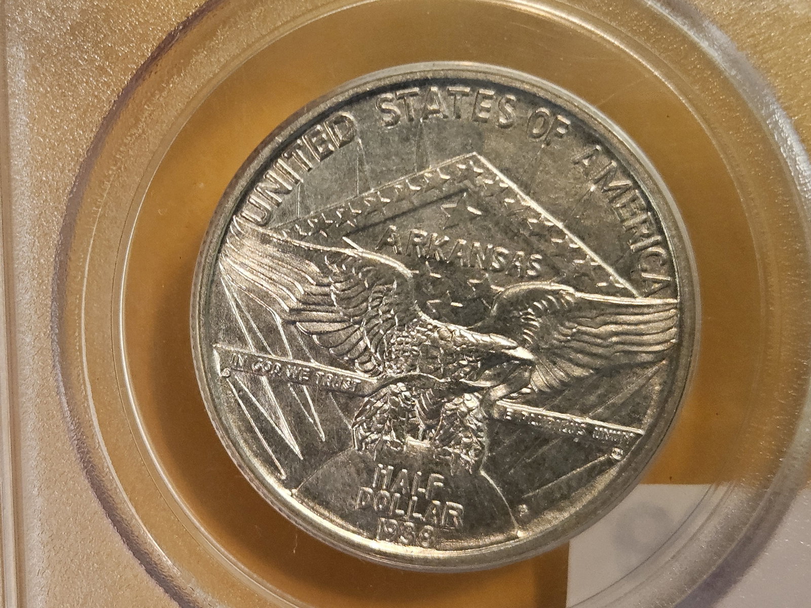 PCGS OGH 1938-S Arkansas Commemorative silver half dollar in Mint State 63 - 6