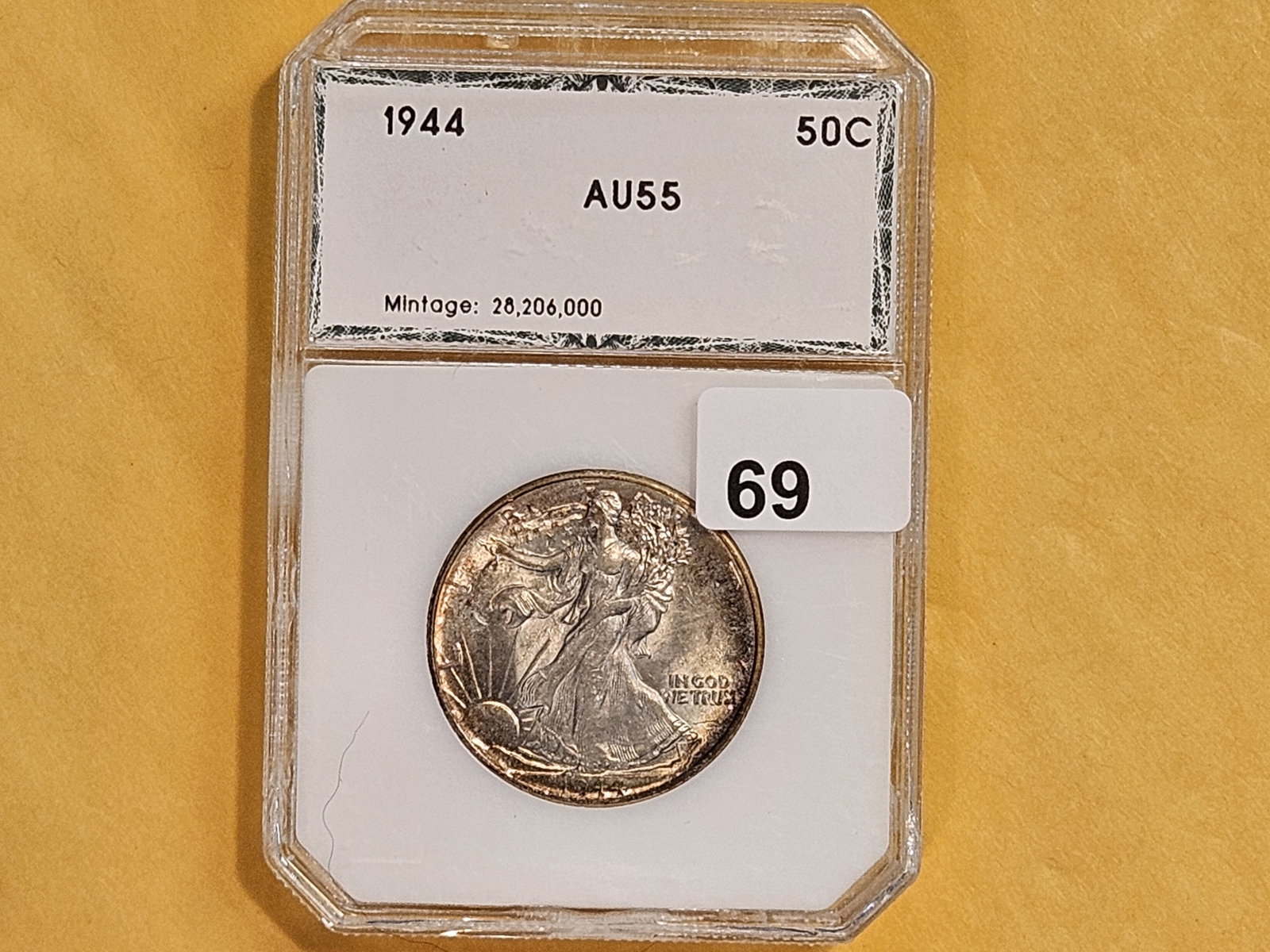 PCI 1944 Walking Liberty silver Half Dollar in Brilliant About Uncirculated 55 - 2