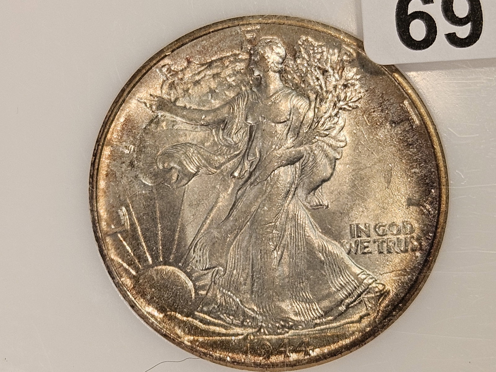 PCI 1944 Walking Liberty silver Half Dollar in Brilliant About Uncirculated 55 - 3