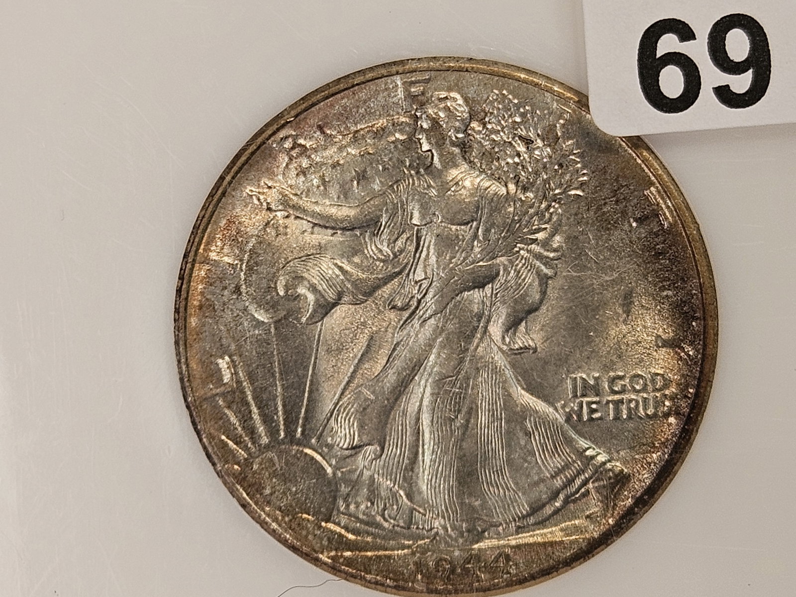 PCI 1944 Walking Liberty silver Half Dollar in Brilliant About Uncirculated 55 - 4