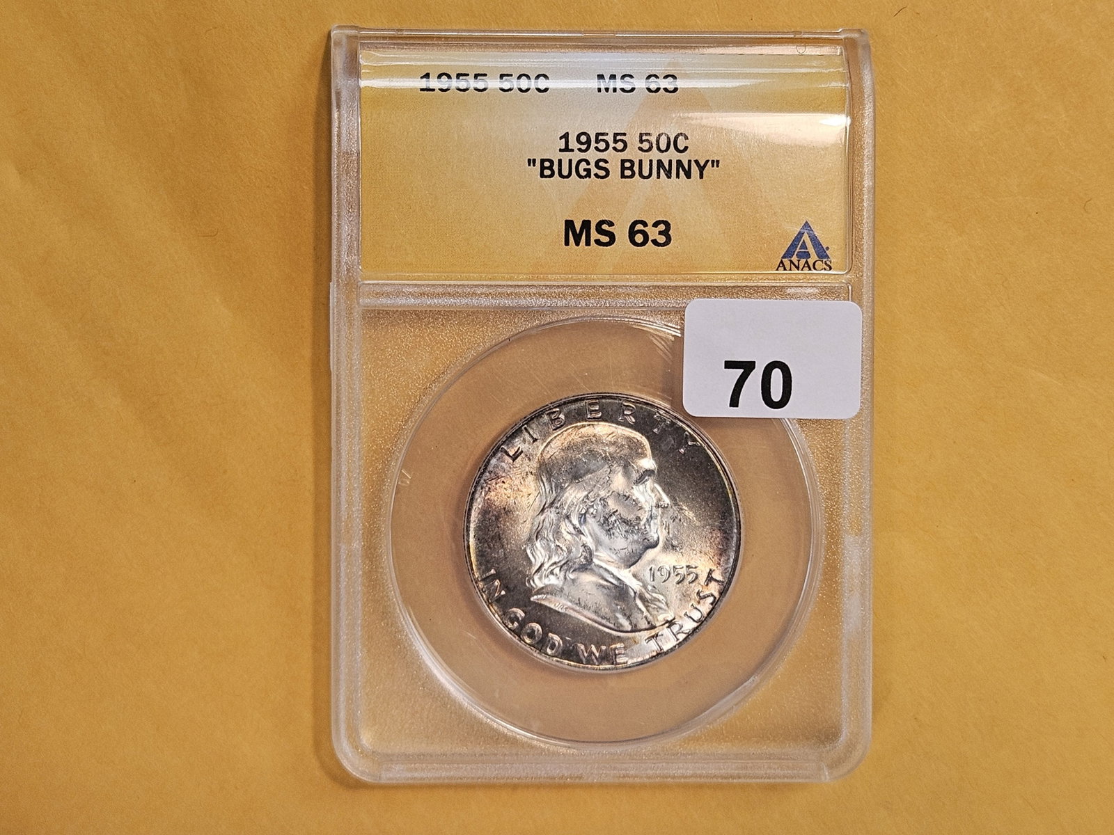 VARIETY! ANACS BUGS BUNNY 1955 Franklin half Dollar in Mint State 63 - 2