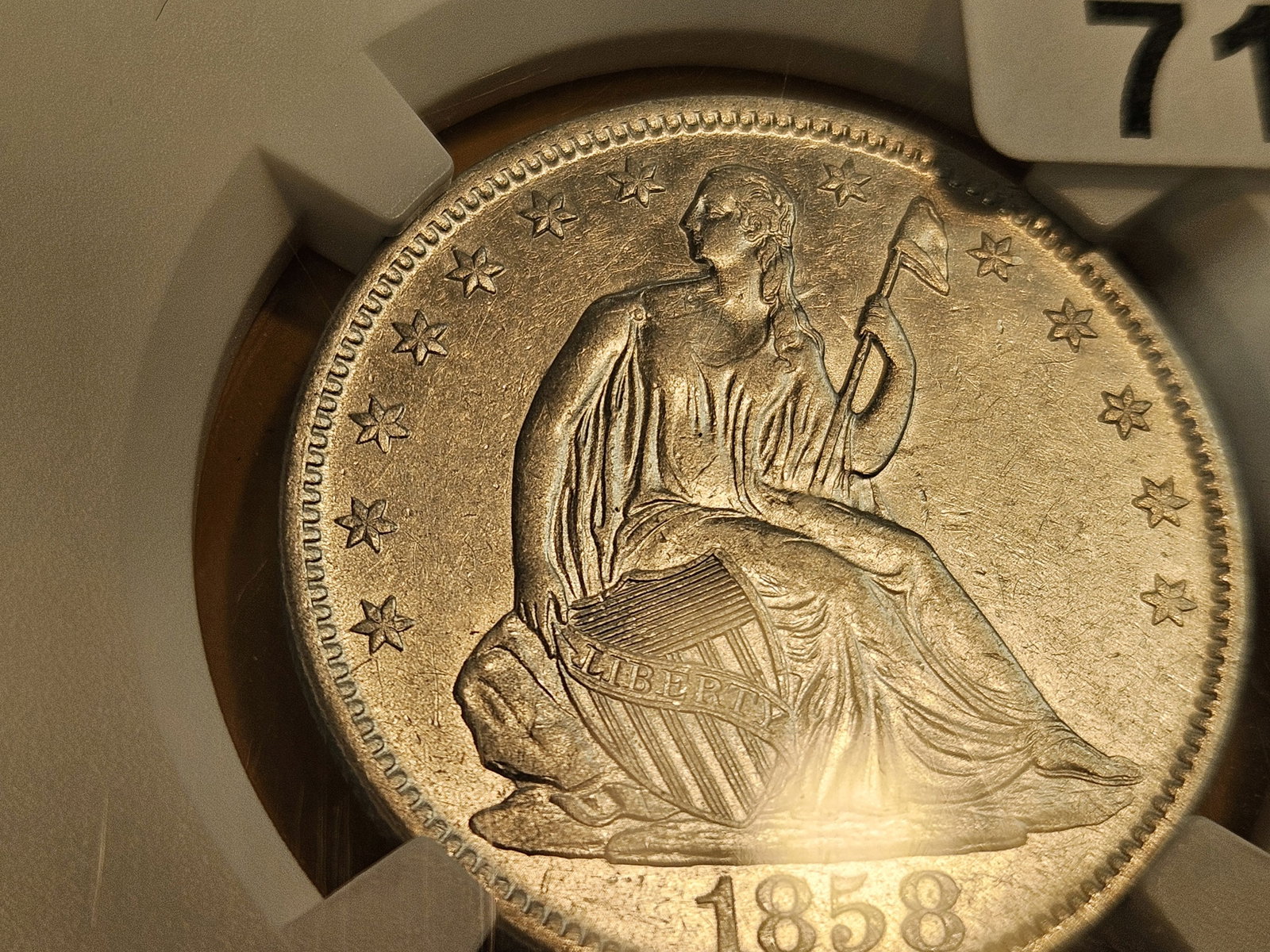 ** Shipwreck Coin ** NGC 1858-O Seated Liberty silver Half Dollar in About Uncirculated plus - de... - 3