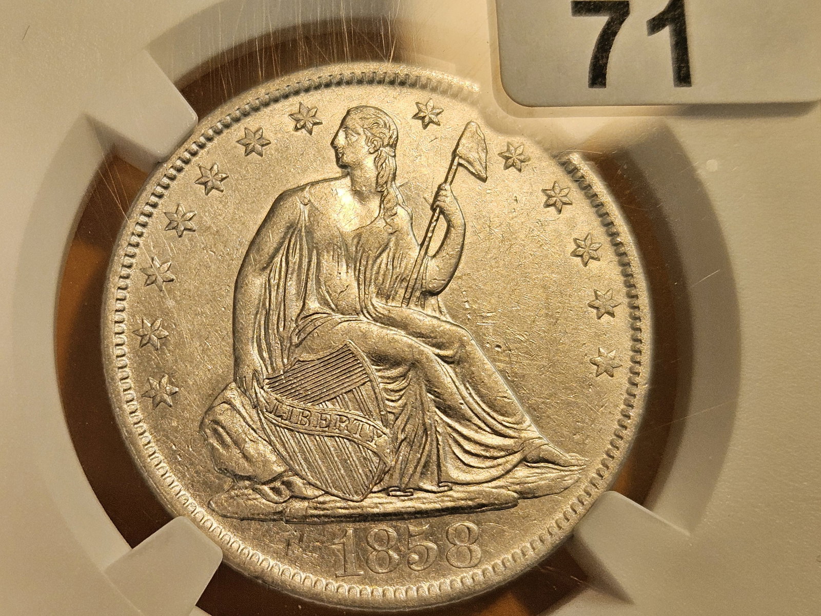 ** Shipwreck Coin ** NGC 1858-O Seated Liberty silver Half Dollar in About Uncirculated plus - de... - 5