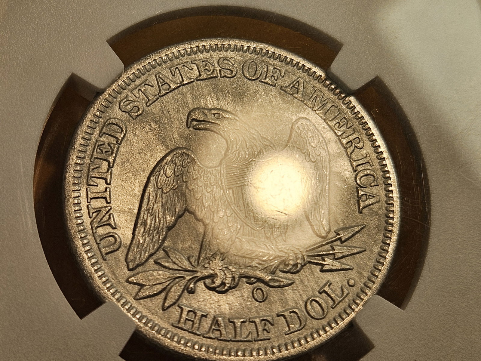 ** Shipwreck Coin ** NGC 1858-O Seated Liberty silver Half Dollar in About Uncirculated plus - de... - 9