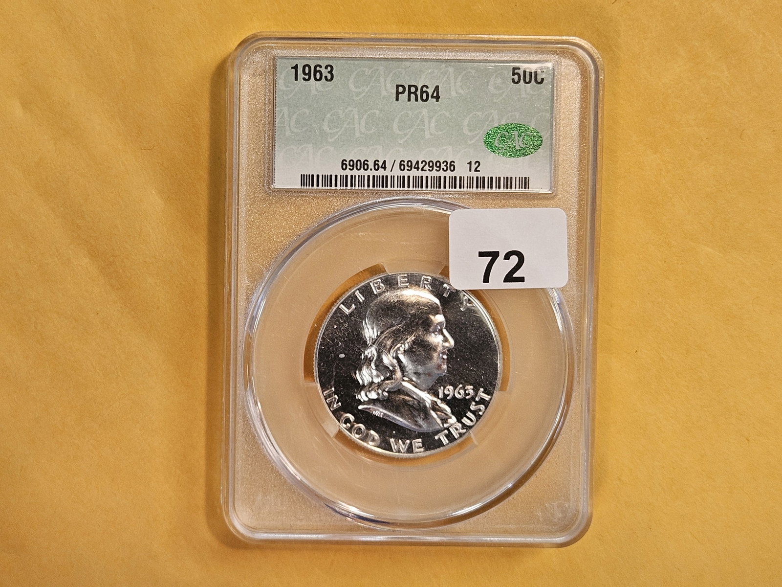 CACG 1963 Franklin silver Half Dollar in Proof 64 - 2