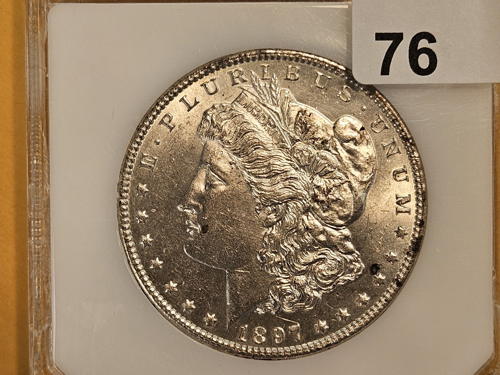 PCI 1897 Morgan silver Dollar in Brilliant About Uncirculated - 58: Nicked rim
