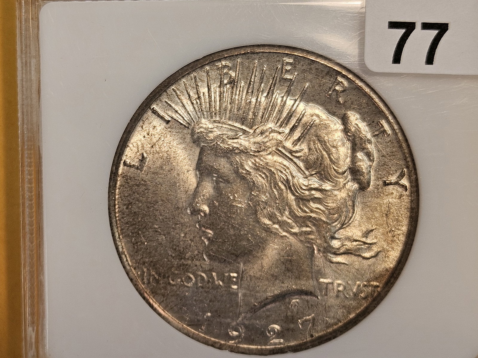 PCI 1927 Peace Silver Dollar in Mint State 62 PQ: Great luster with nice toning