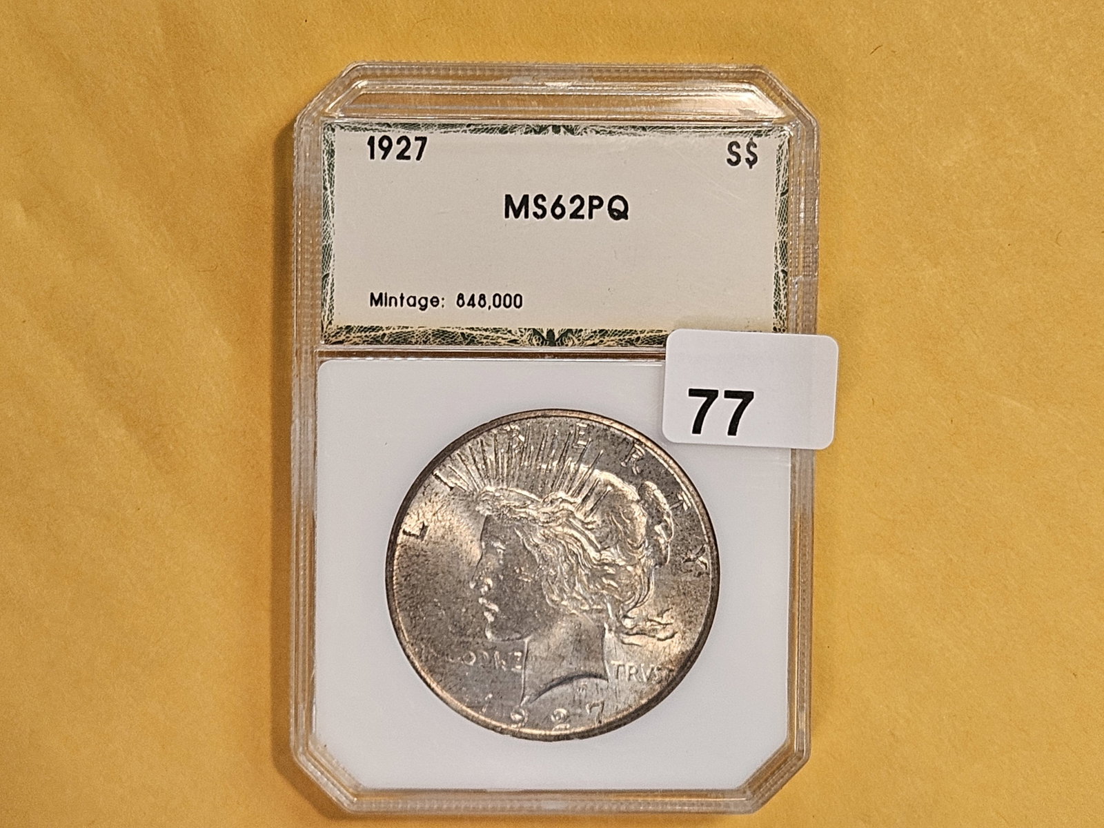 PCI 1927 Peace Silver Dollar in Mint State 62 PQ - 2