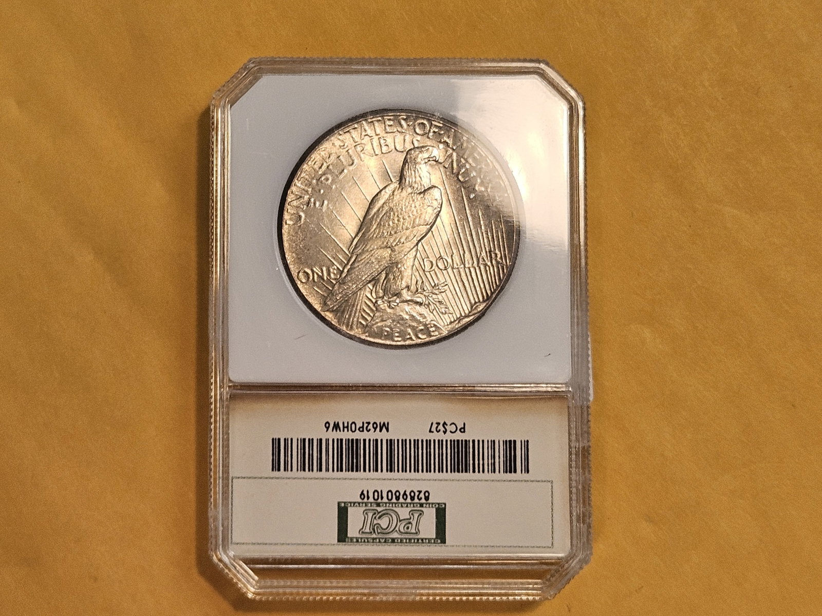 PCI 1927 Peace Silver Dollar in Mint State 62 PQ - 5
